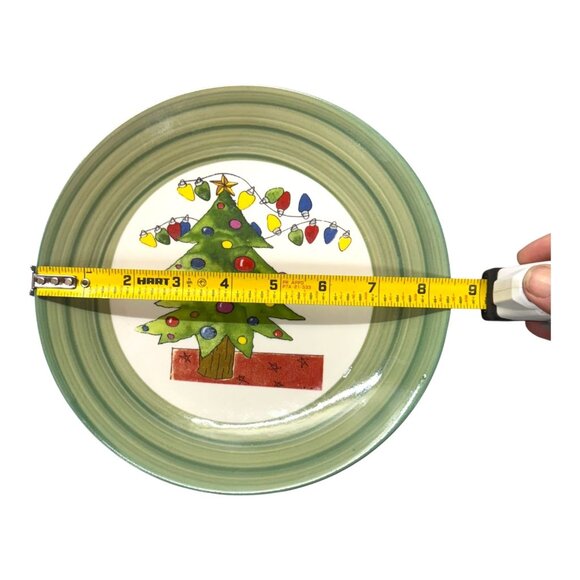 Set Of 4 Christmas Swirl Tabletops Unlimited Plates 9" Green Holiday Tree - Picture 5 of 5